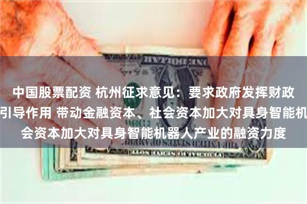 中国股票配资 杭州征求意见：要求政府发挥财政资金、政府投资基金引导作用 带动金融资本、社会资本加大对具身智能机器人产业的融资力度